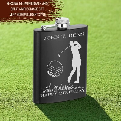 Urbalabs Personalized Golfer Flask Golf Accessories For Men Women Customized Groomsmen Gifts For Wedding Wedding Favors Laser Engraved 8oz - image3
